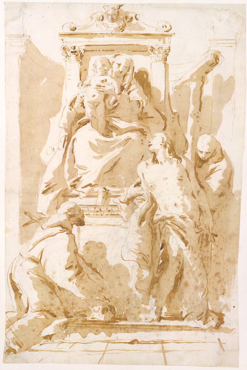 Jungfrau und Kind mit Heiligem Johannes vom Kreuz (?), Heiligem Sebastian und Heiligem Peter von Alcantara de Giovanni Battista Tiepolo