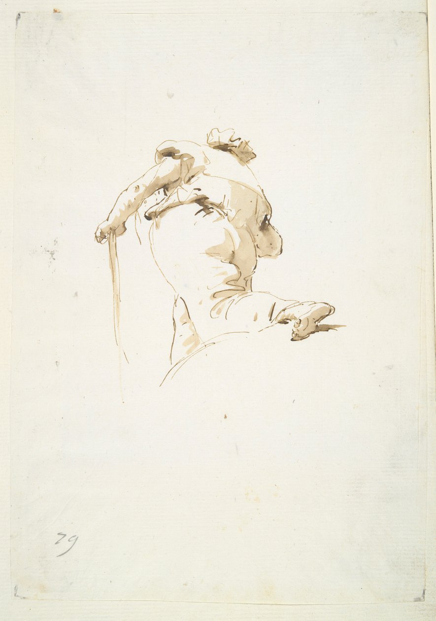 Figura masculina ambulante vista obliquamente de baixo de Giovanni Battista Tiepolo