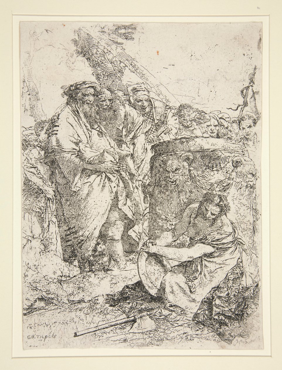Mulher ajoelhada e segurando um prato, da série Scherzi de Giovanni Battista Tiepolo