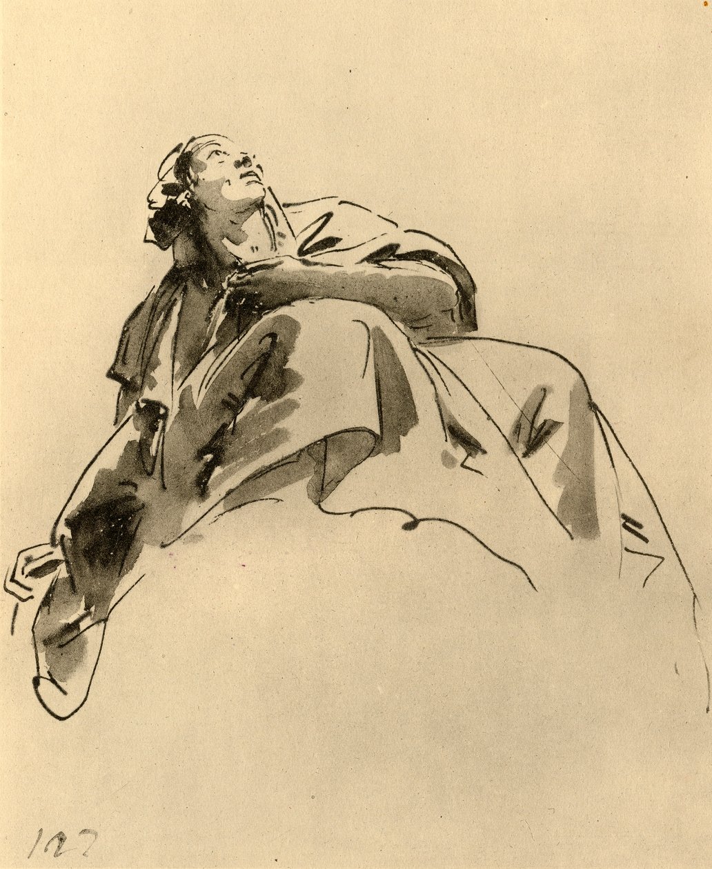 Mulher sentada, vista obliquamente por baixo, meados do século XVIII, 1928 de Giovanni Battista Tiepolo