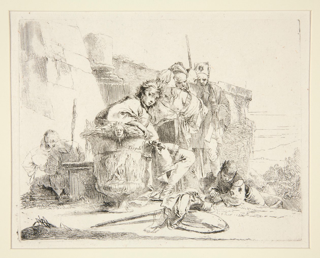 Jovem Sentado e Apoiado numa Urna, da série Vari Capricci de Giovanni Battista Tiepolo