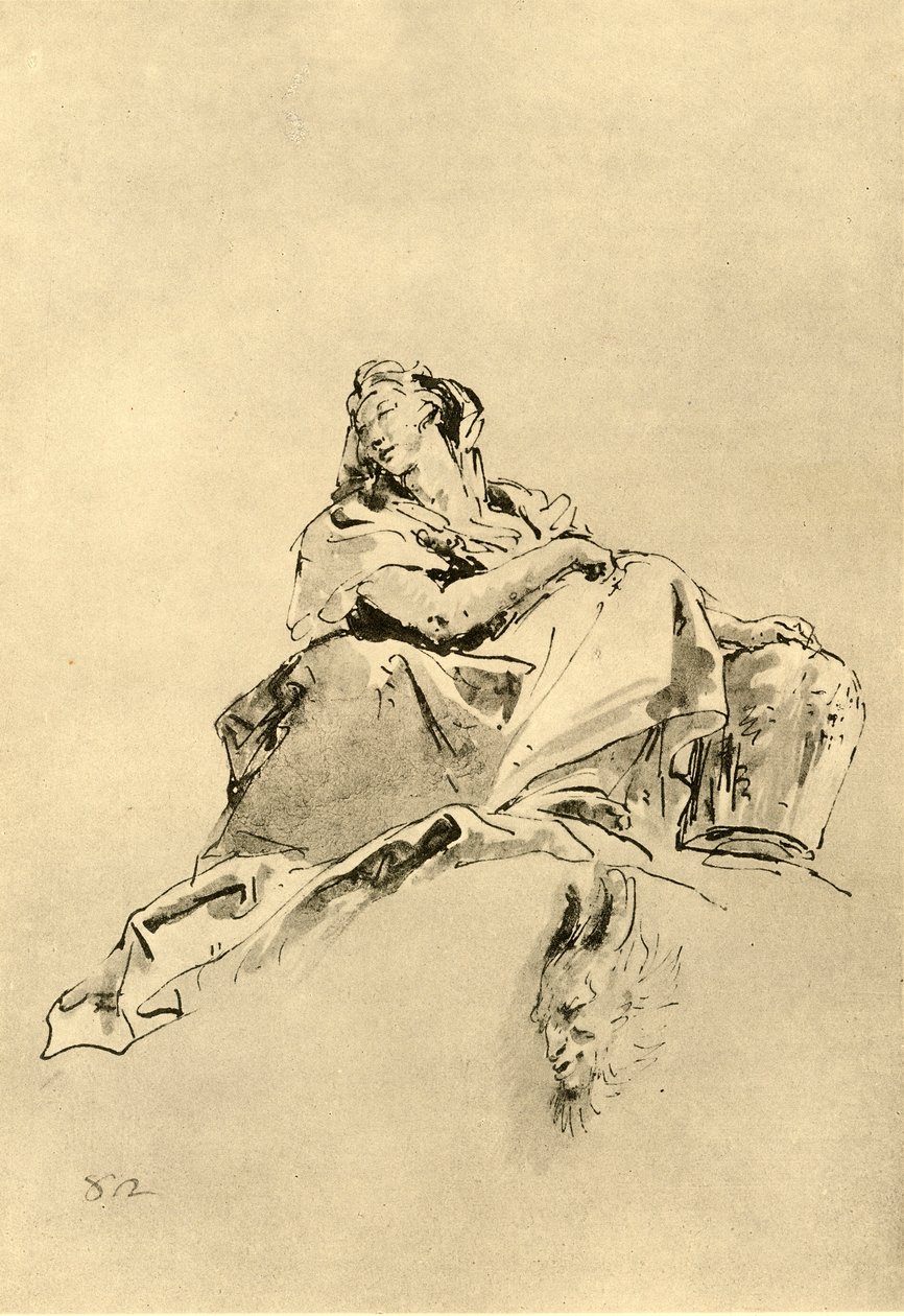 Jovem sentada, segurando um jarro ao lado, meados do século XVIII, 1928 de Giovanni Battista Tiepolo