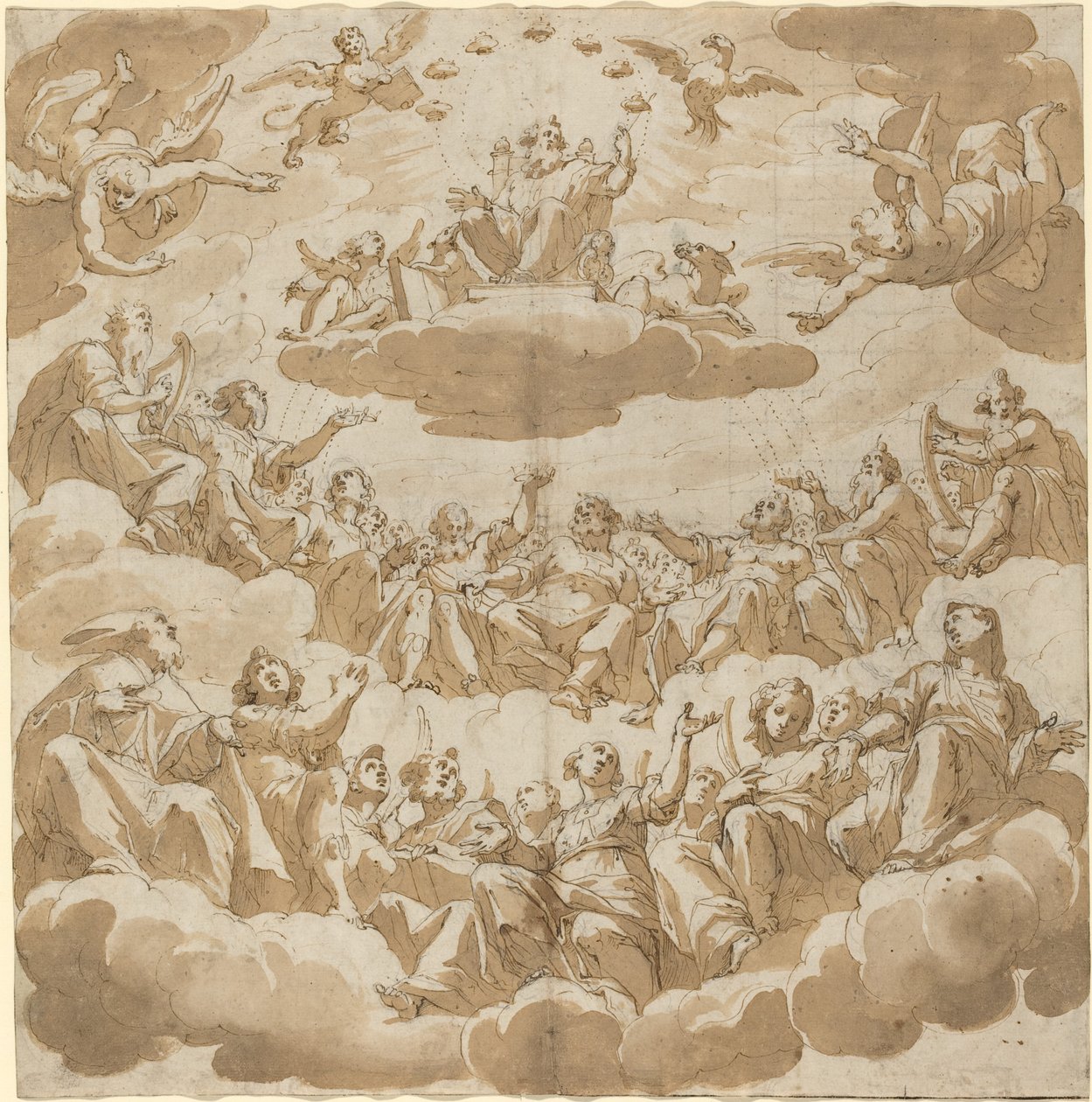 Deus entronizado cercado por santos de Giovanni Battista Trotti