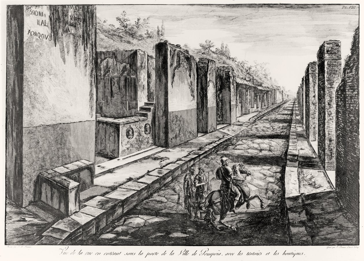 Vista da rua do portal da cidade de Pompéia, de Antiquites de Pompeia por GB Piranesi, gravado por Francesco Piranesi (1758-1810) 1804 de Giovanni Battista Piranesi
