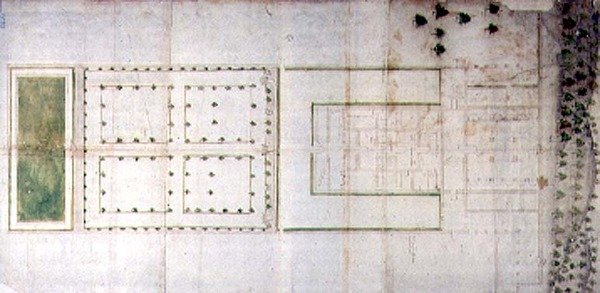 Plano da villa Medici em Agnano (caneta e tinta, lavagem em papel) de Giovanni Battista da Sangallo