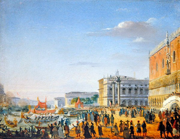 Uma Cena Veneziana (óleo sobre painel) de Giovanni Battista della Libera