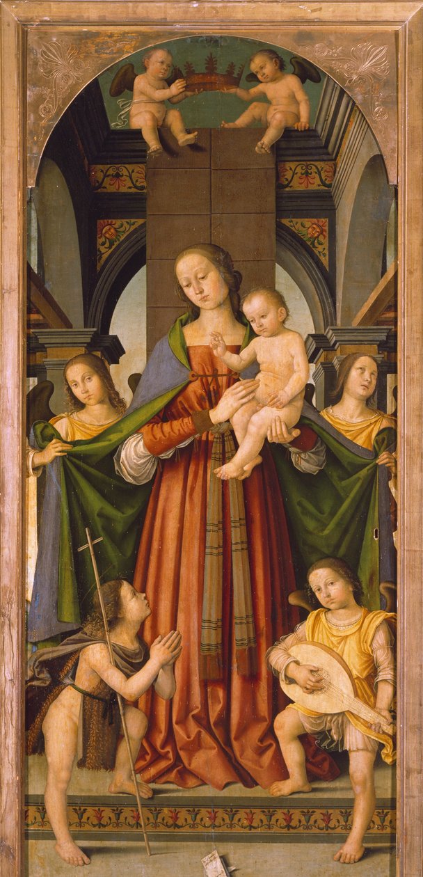 Madonna com Criança, painel central de Madonna com Criança Tríptico com Santos (pintura) de Giovanni Battista the Elder Bertucci
