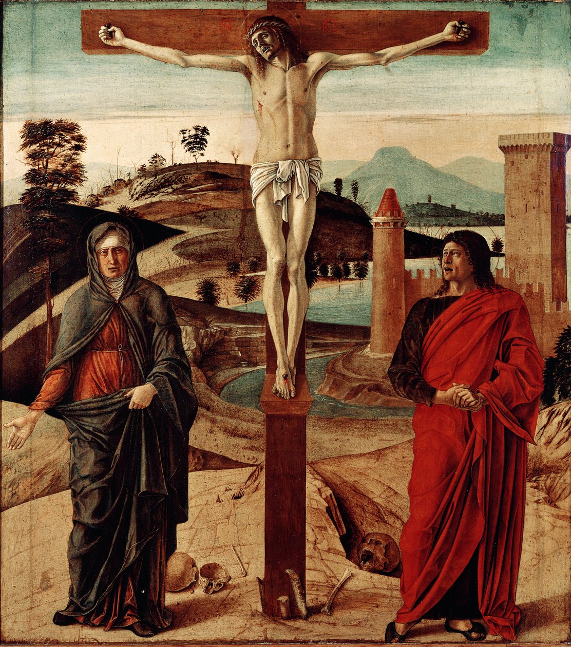 Calvário ou Crucificação. Pintura de Giovanni Bellini dit il Giambellino (1432-1516). Dim: 71x63cm. Florença, Coll. Contini Bonacossi de Giovanni Bellini