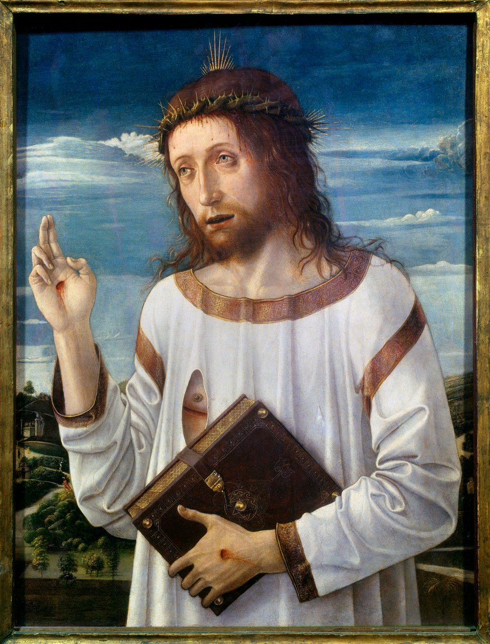 Christ Benching Painting de Giovanni Bellini dit il Giambellino (1430-1516) 1460 Sol. 0,58x0,46 m - Bênção de Cristo. Pintura de Giovanni Bellini chamada Giambellino (1430-1516) 1460. 0,58 x 0,46 m. Museu do Louvre, Paris. de Giovanni Bellini