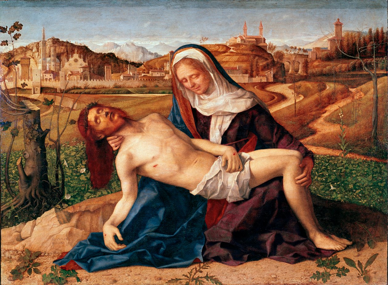 Cristo morreu nos braços da Virgem Pieta. Pintura de Giovanni Bellini dit il Giambellino (1432 ca.-1516) 1505 Dim. 65x90 cm. Veneza, Galerias da Accademia de Giovanni Bellini