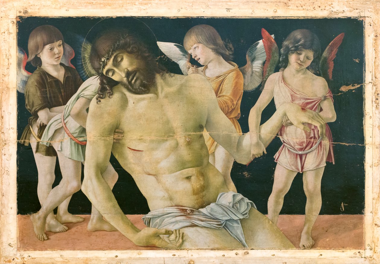 Cristo morto apoiado por anjos, c.1475 (óleo e têmpera sobre prancha de madeira) de Giovanni Bellini