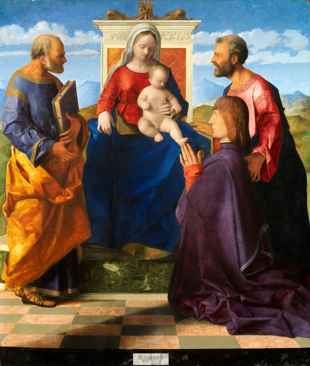 Madonna e Child entronizaram com SS. Pedro e Paulo e um doador, 1505 de Giovanni Bellini
