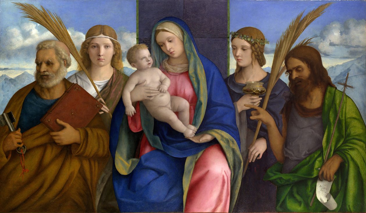 Madonna e criança com santos. de Giovanni Bellini