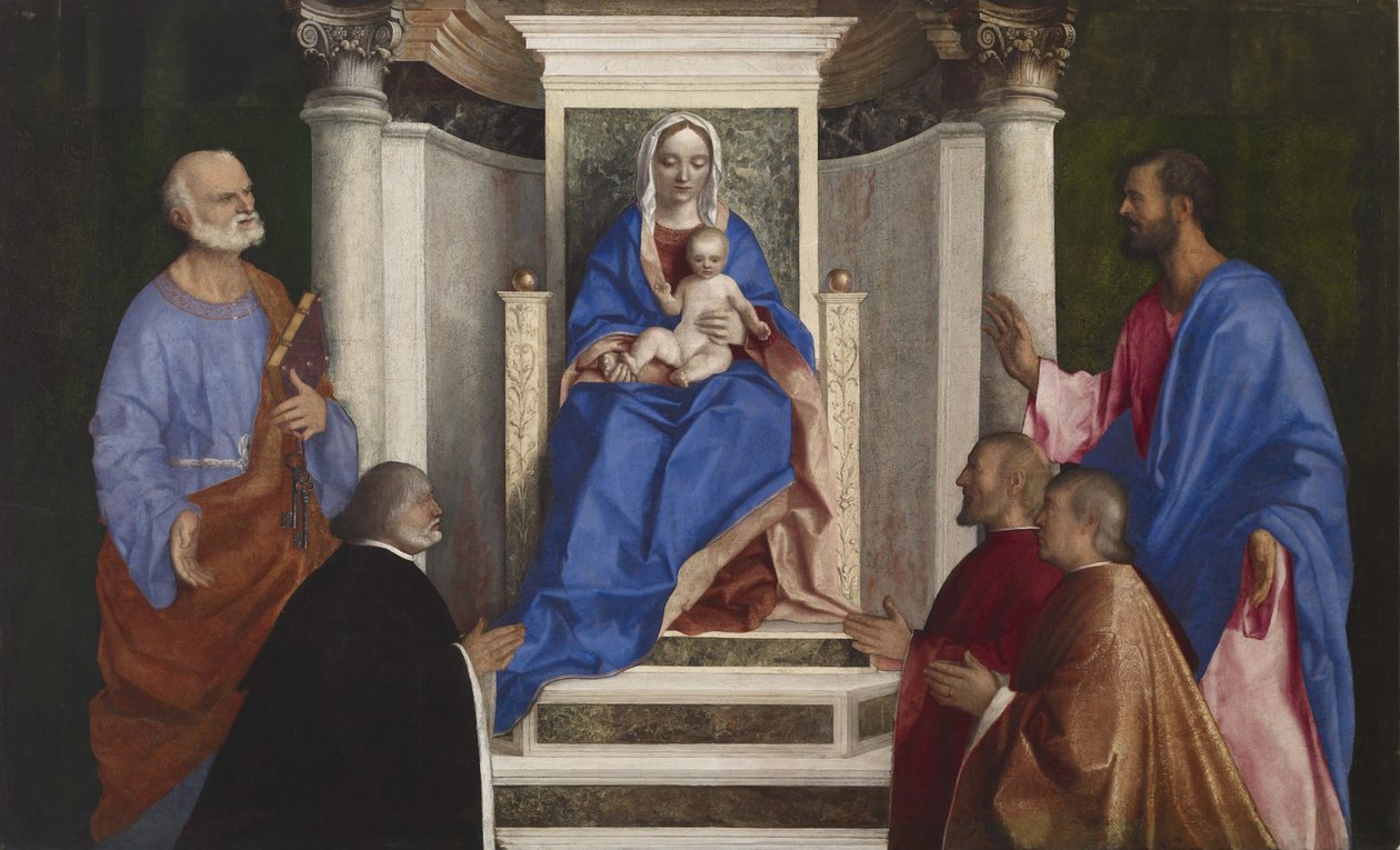 Madonna e criança com os Santos Pedro e Marcos e três procuradores venezianos, 1510 de Giovanni Bellini