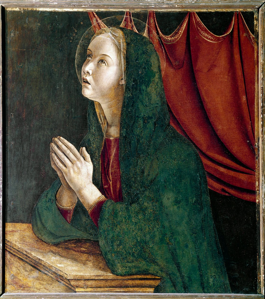 Políptico de São Vicente Ferrier: virgem da anunciação Pintura de Giovanni Bellini dit il Giambellino (ca. 1432-1516) 1464-1468 Dim 72x67 cm Veneza Igreja de São João e São Paulo de Giovanni Bellini