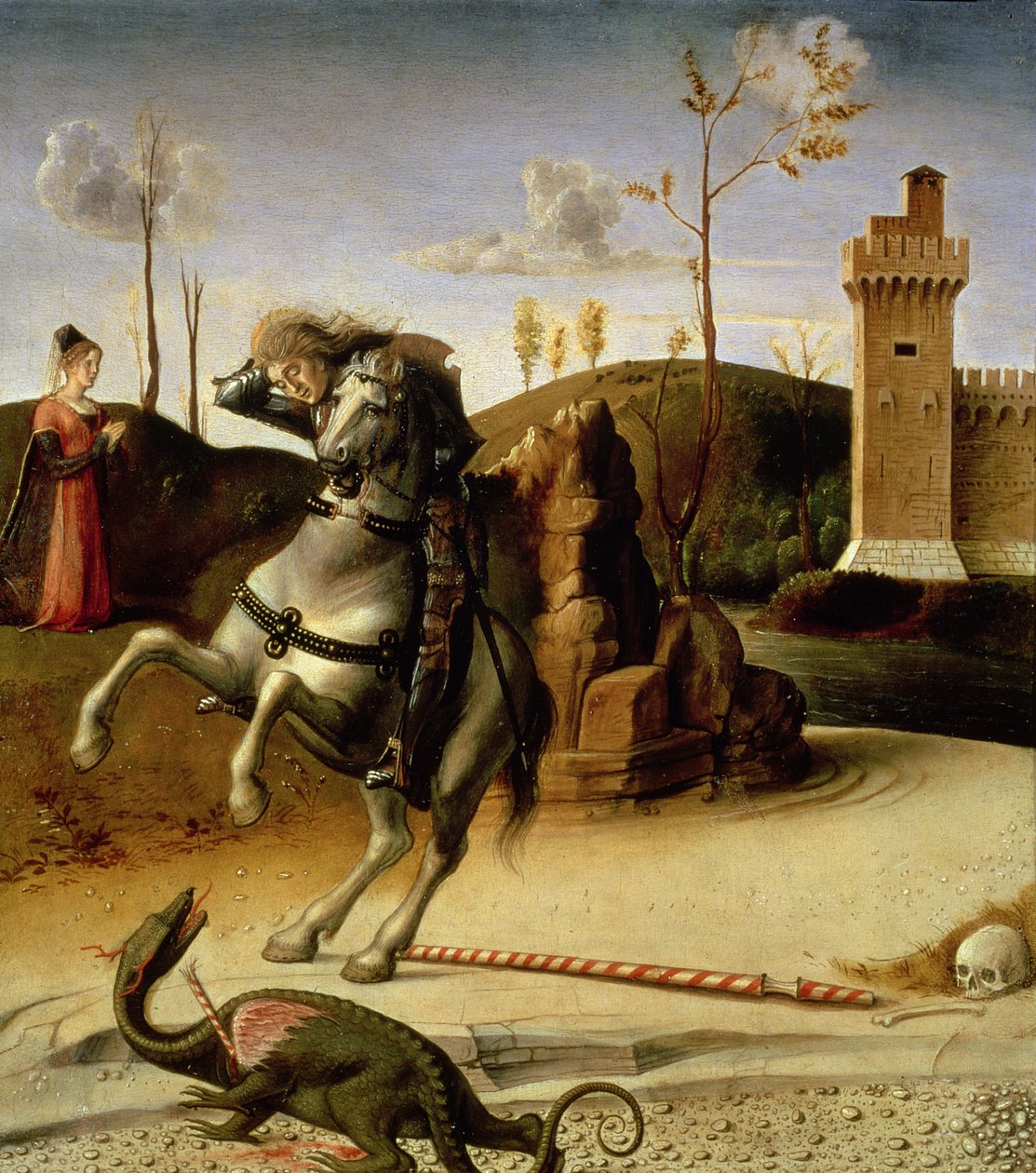 São Jorge e o Dragão, detalhe do painel predella de 85578 de Giovanni Bellini