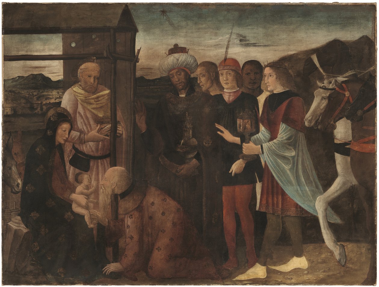 A Adoração dos Magos (têmpera sobre linho) de Giovanni Bellini