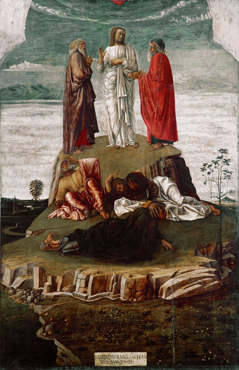 A Transfiguration Painting de Giovanni Bellini (1432 ca.-1516) disse Giambellino. 1455 Dim. 134x68 cm Veneza, Museo Correr, no. 27 de Giovanni Bellini