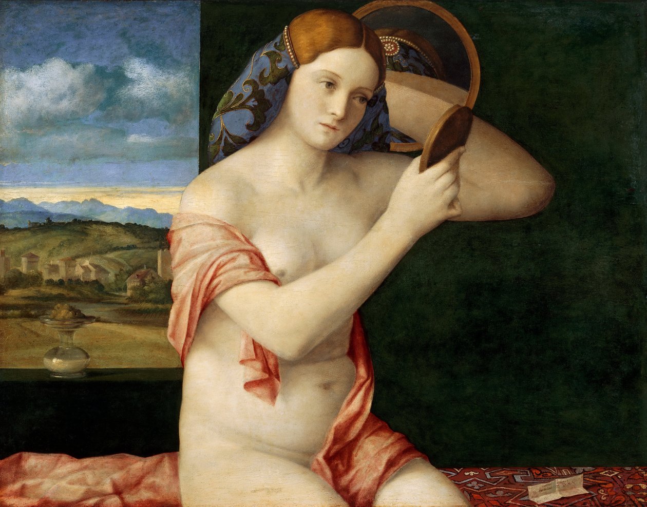 Mulher jovem na sua casa de banho de Giovanni Bellini
