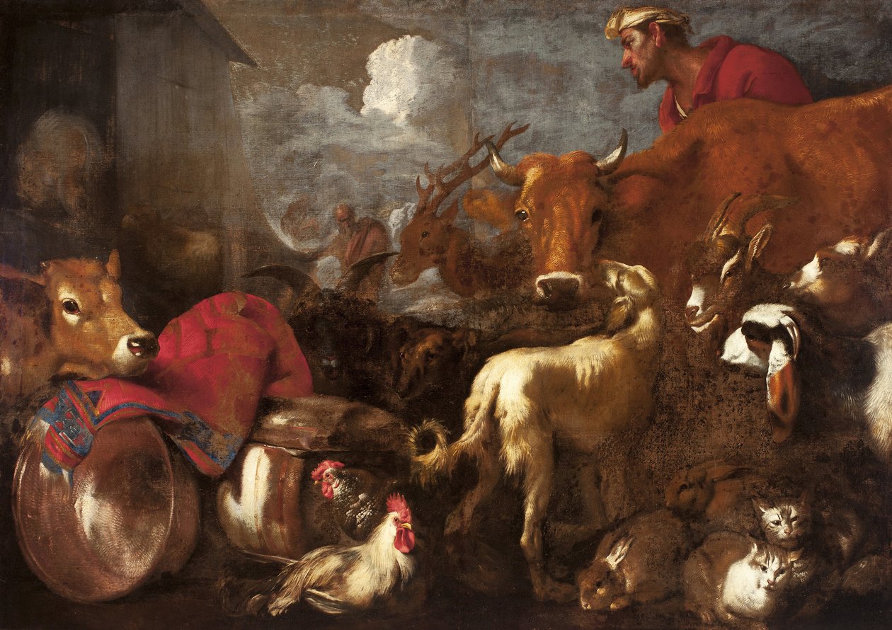 The Animals Board Arca de Noé - The Animals Board Arca de Noé por Castiglione, Giovanni Benedetto (1610-1665). Óleo sobre tela, tamanho: 170x238 de Giovanni Benedetto Castiglione