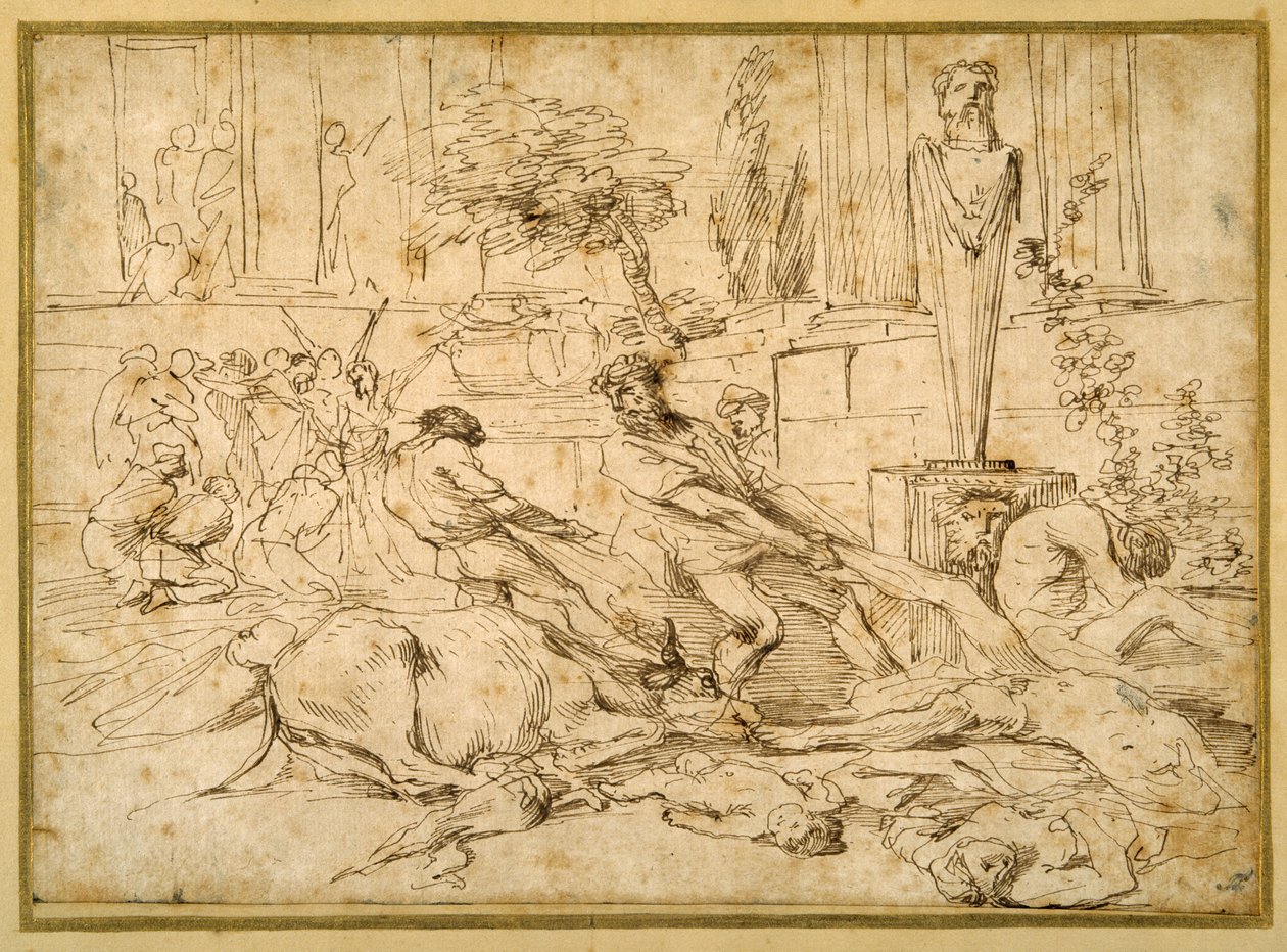 A praga em Ashdod (caneta e tinta sobre papel) de Giovanni Benedetto (1609 64) Castiglione