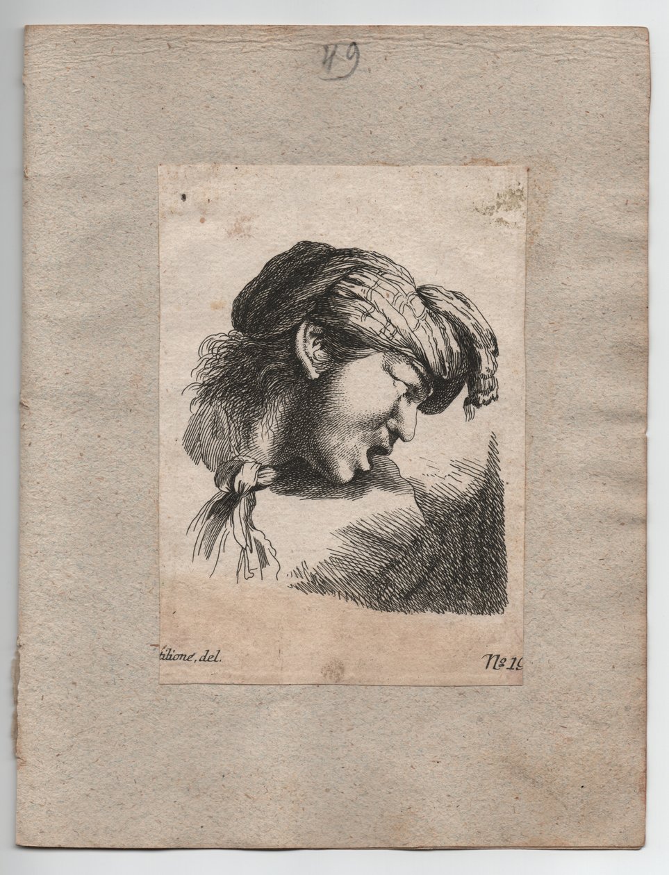 Cabeça de turco com lenço, ca. 1750 (gravura) de Giovanni Benedetto (1609 64) (after) Castiglione
