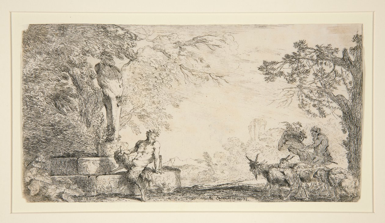 Um Sátiro Descansando Sob um Herm de Giovanni Benedetto Castiglione