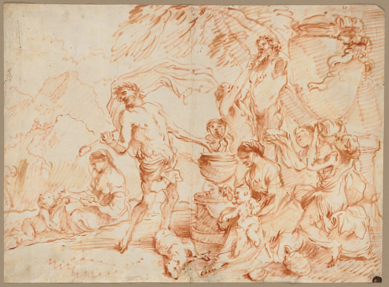 Bacanal Antes de um Herm, início dos anos 1660. de Giovanni Benedetto Castiglione