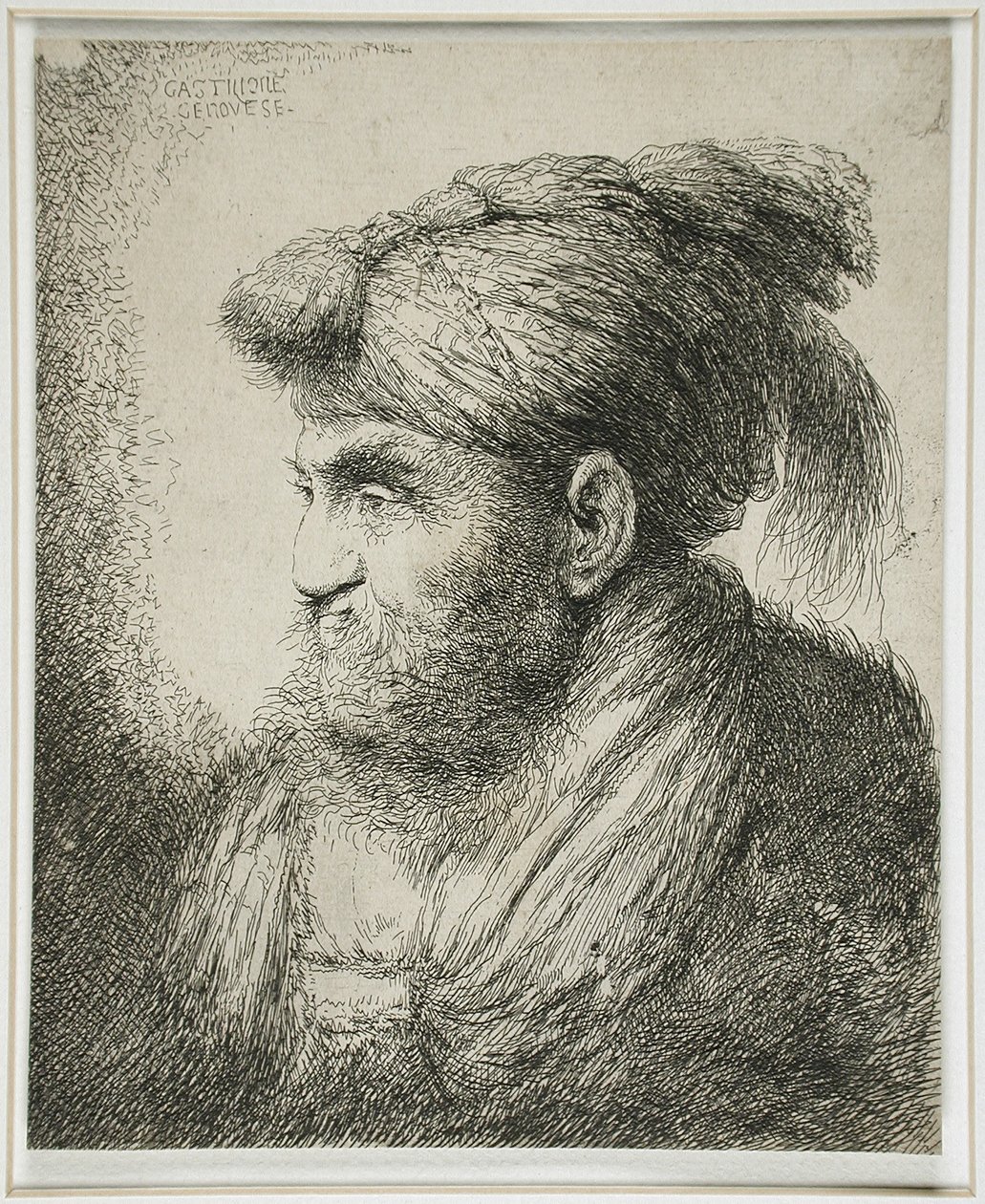 Homem barbudo vestindo um turbante, 1647-51 de Giovanni Benedetto Castiglione