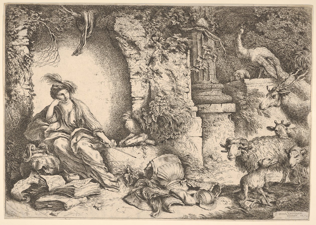 Circe transformando os companheiros de Ulisses em bestas, 1650-1651. de Giovanni Benedetto Castiglione