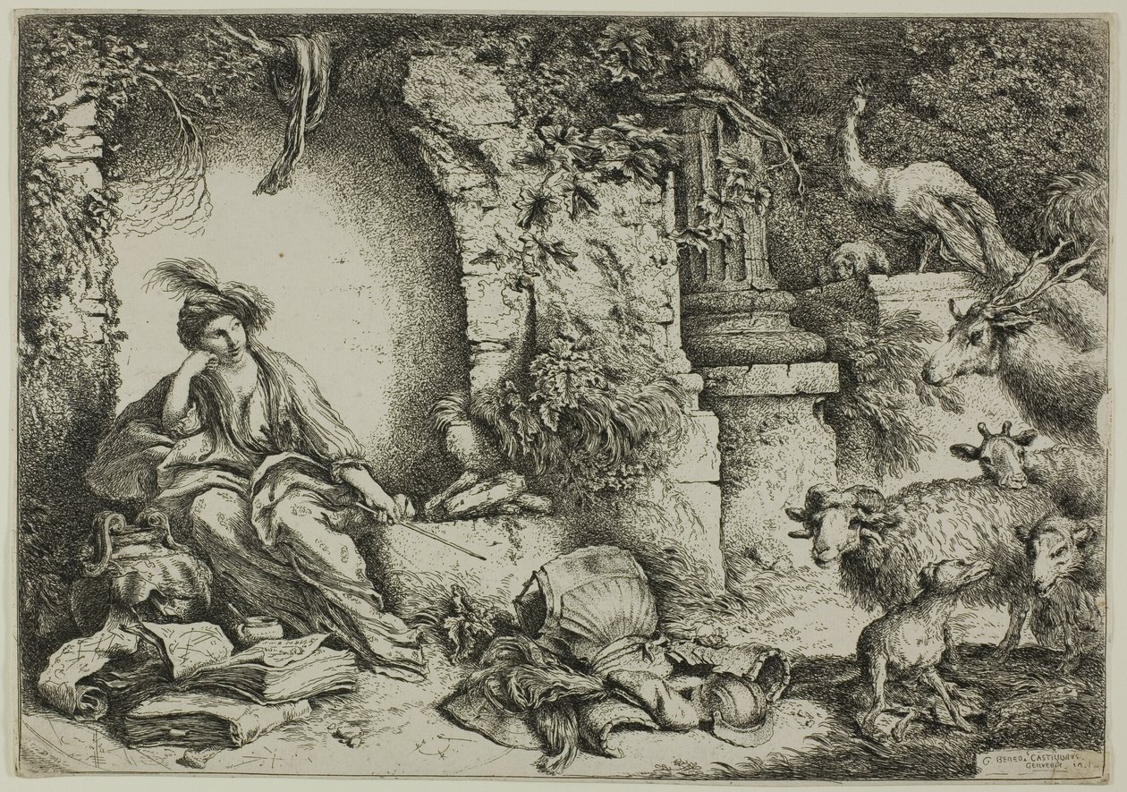 Circe com os companheiros de Ulisses transformados em animais de Giovanni Benedetto Castiglione