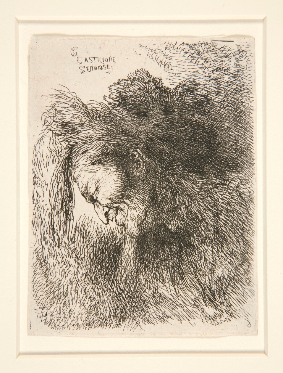 Figura vestindo um boné de pele, voltada para a esquerda, da série Small Studies of Heads de Giovanni Benedetto Castiglione
