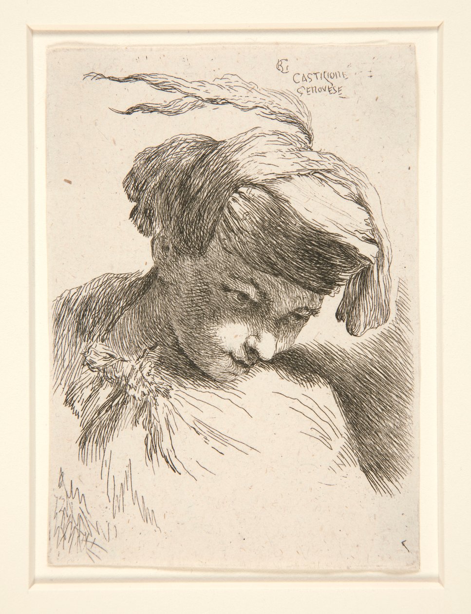 Figura com a sua cabeça encostada ao ombro, da série Pequenos Estudos de cabeças de Giovanni Benedetto Castiglione