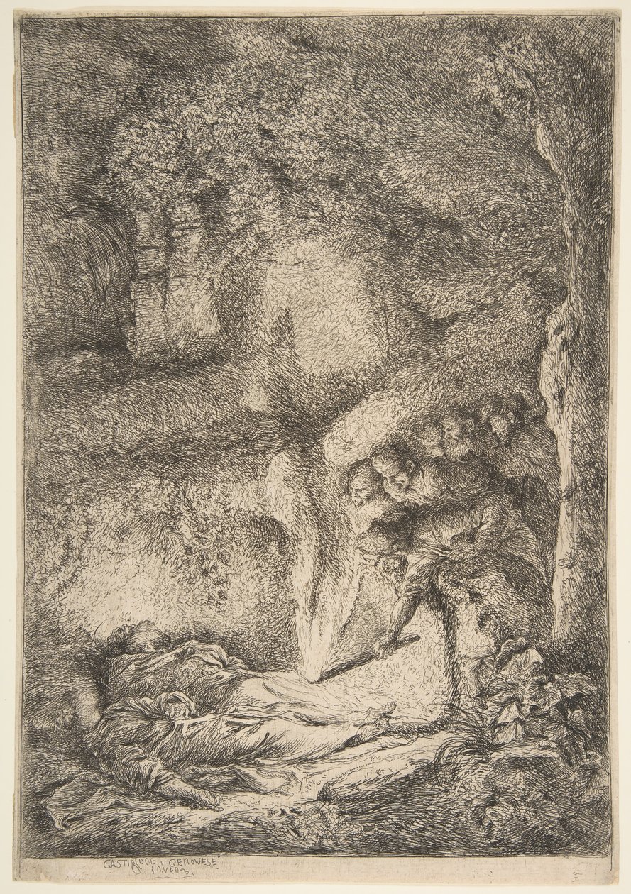 Encontrando os corpos de Santos Pedro e Paulo, 1645-51. de Giovanni Benedetto Castiglione