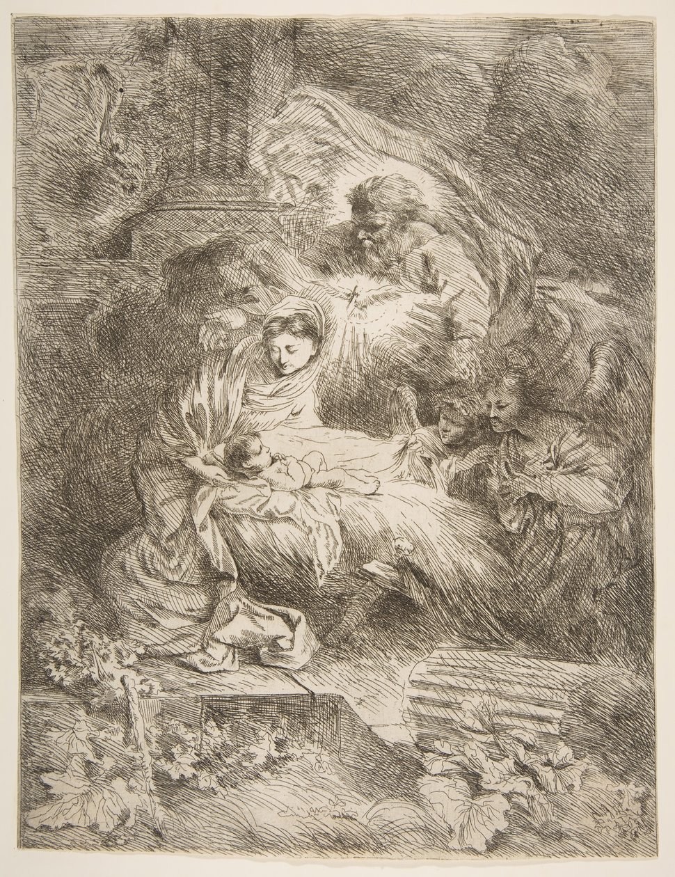 Deus Pai observando a Virgem e o Menino, anjos à direita, ca. 1645-47. de Giovanni Benedetto Castiglione