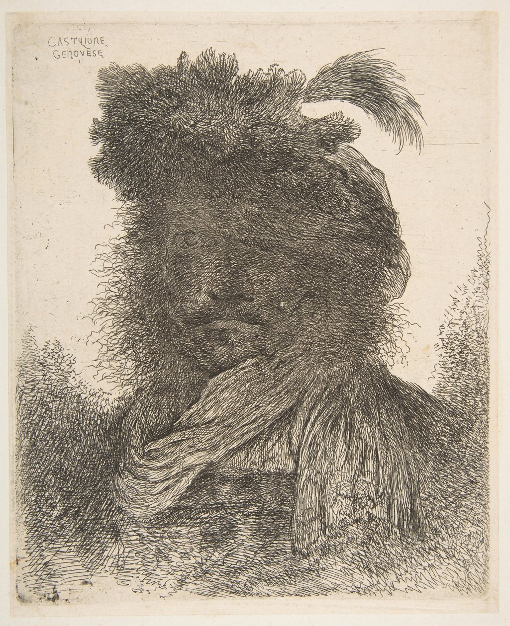 A cabeça de um homem na sombra virou levemente para a esquerda, da série Large Or ..., ca. 1645-1650. de Giovanni Benedetto Castiglione
