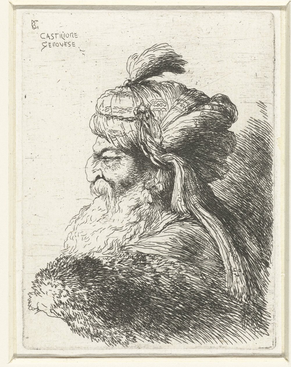 Cabeça de um velho com um turbante Pequeno estudo de cabeças com chapelaria oriental (título da série) de Giovanni Benedetto Castiglione