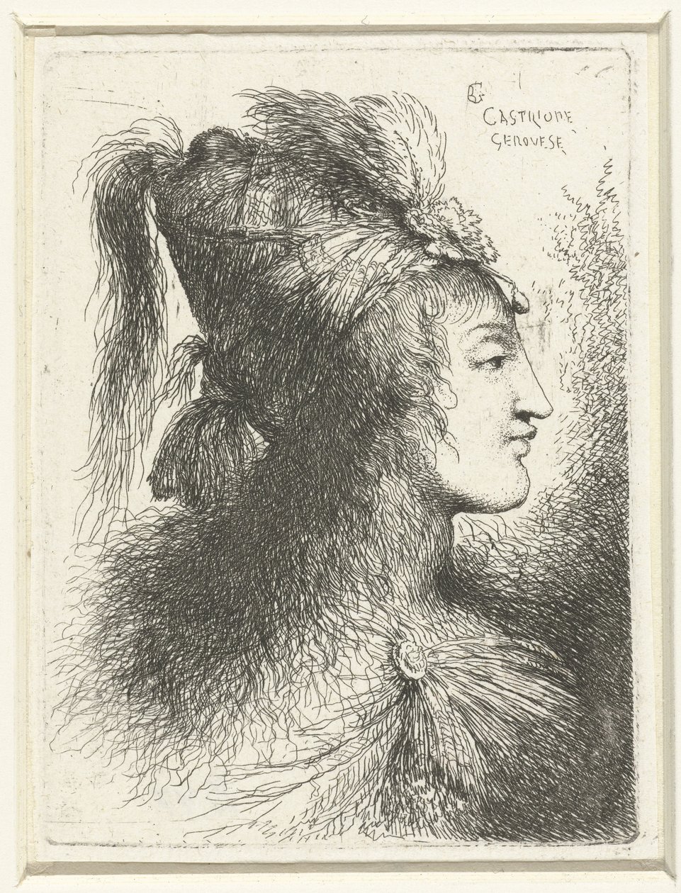 Cabeça de rapaz com cartola
Cabeça de uma jovem mulher
Pequeno estudo de cabeças com protectores de cabeça orientais (título da série) de Giovanni Benedetto Castiglione