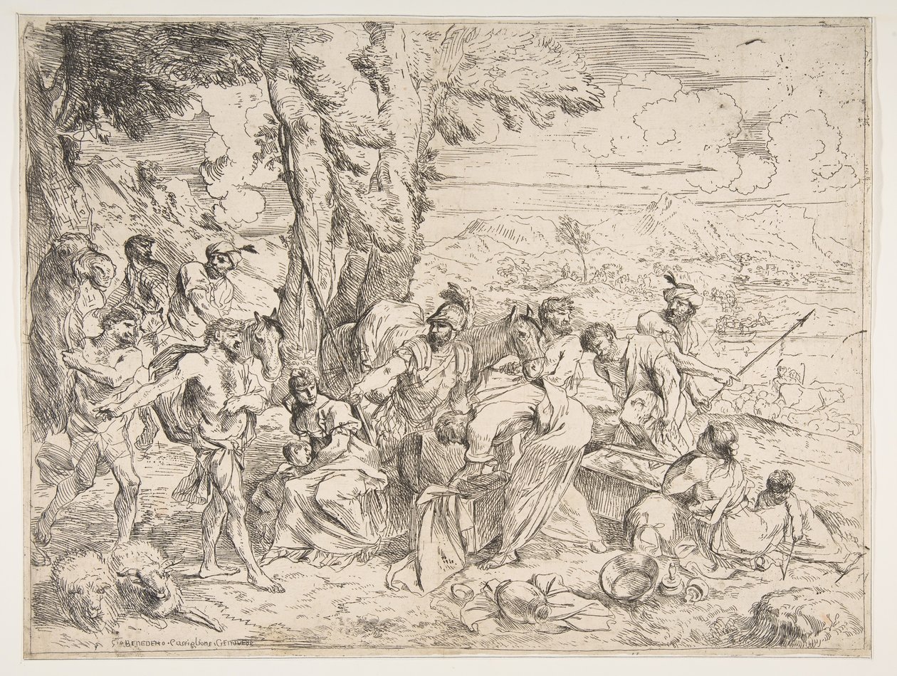Labão à procura de ídolos entre as posses de Jacobs, ca. 1635-40. de Giovanni Benedetto Castiglione