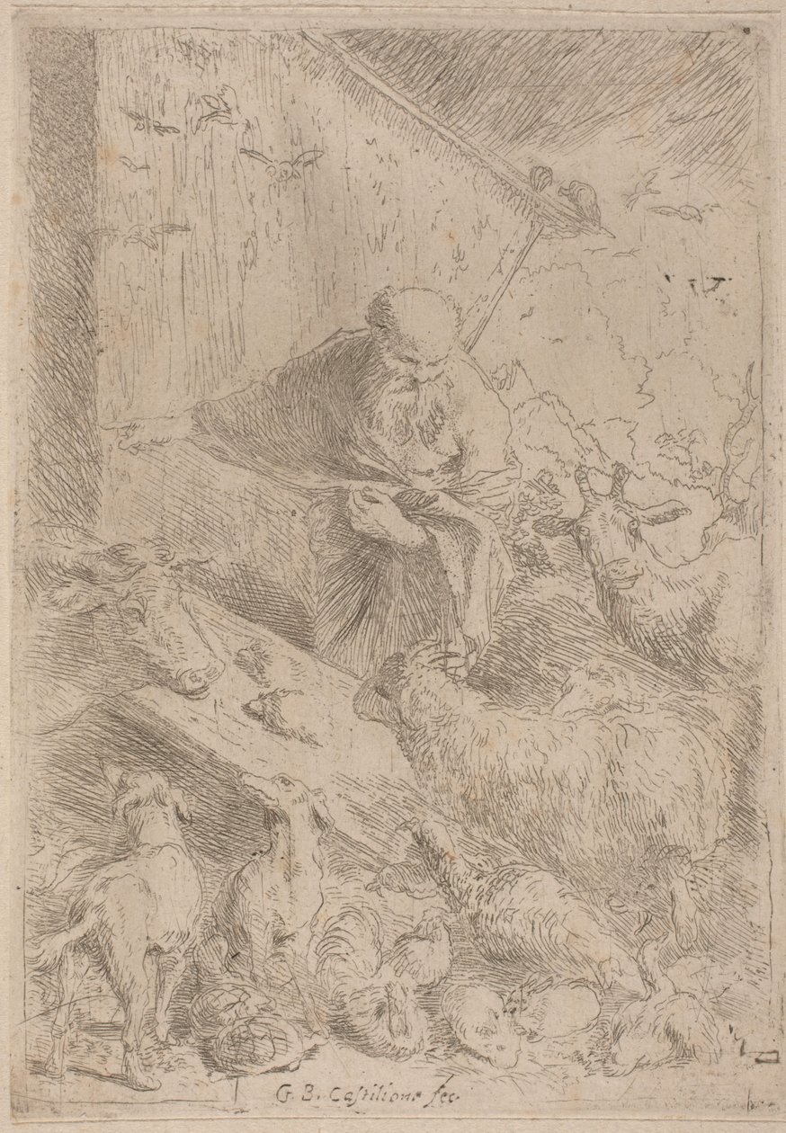 Noé e os animais entrando na arca de Giovanni Benedetto Castiglione