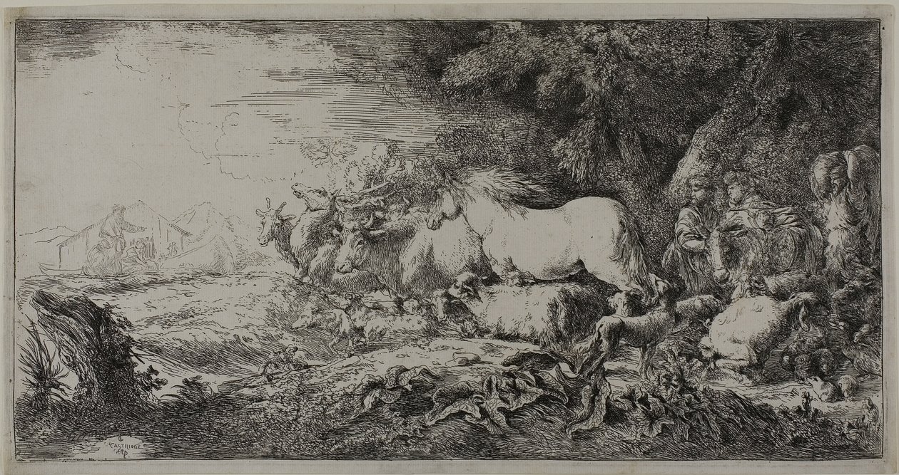 Noé e os animais entrando na arca de Giovanni Benedetto Castiglione