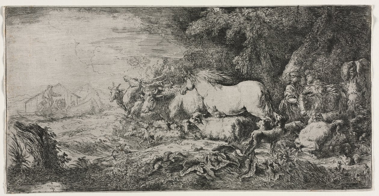Noé e os animais entrando na arca de Giovanni Benedetto Castiglione