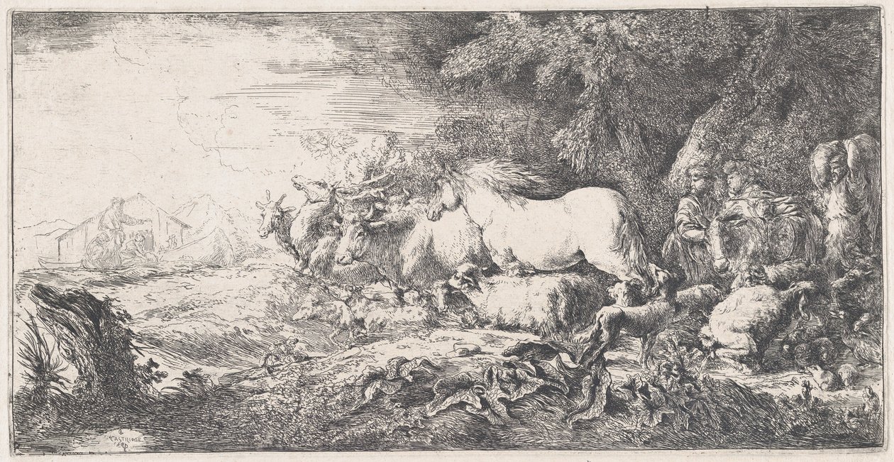 Noé e os animais entrando na arca, c. 1650-55. de Giovanni Benedetto Castiglione