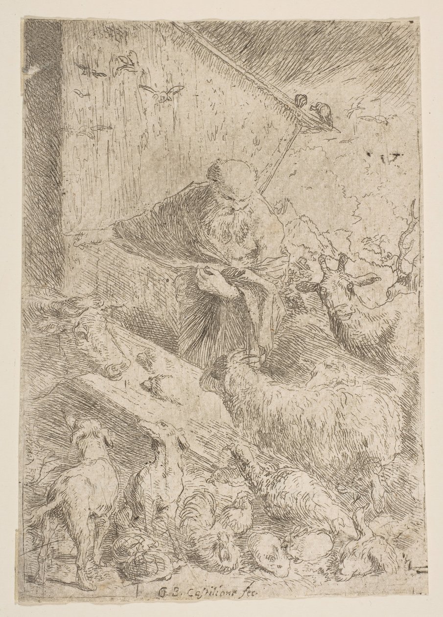 Noé deixando os animais entrarem na arca, ca. 1630 de Giovanni Benedetto Castiglione