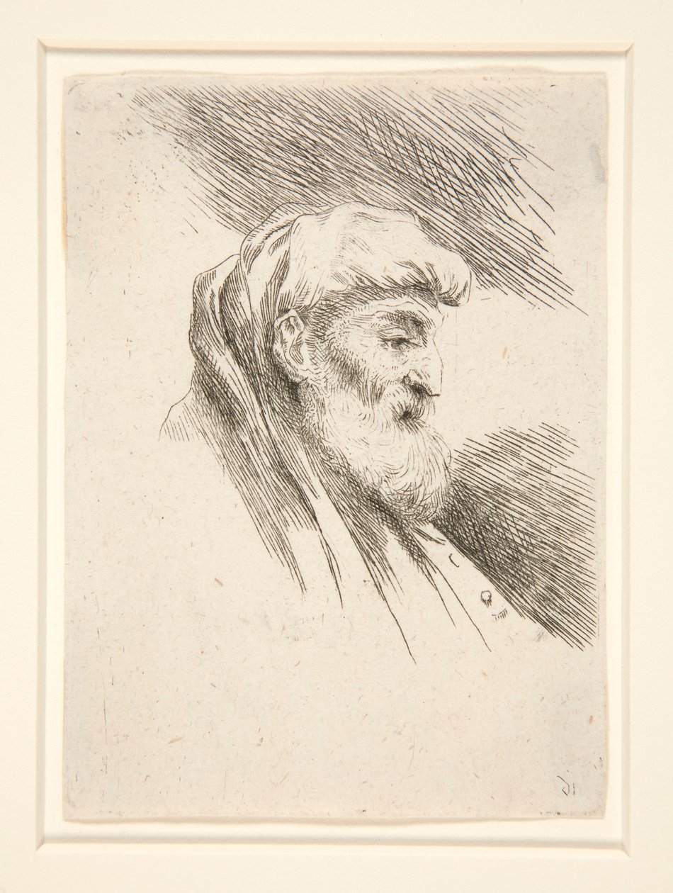 Velho com Barba Longa, de perfil, virado para a direita, da série Les petites tetes d de Giovanni Benedetto Castiglione