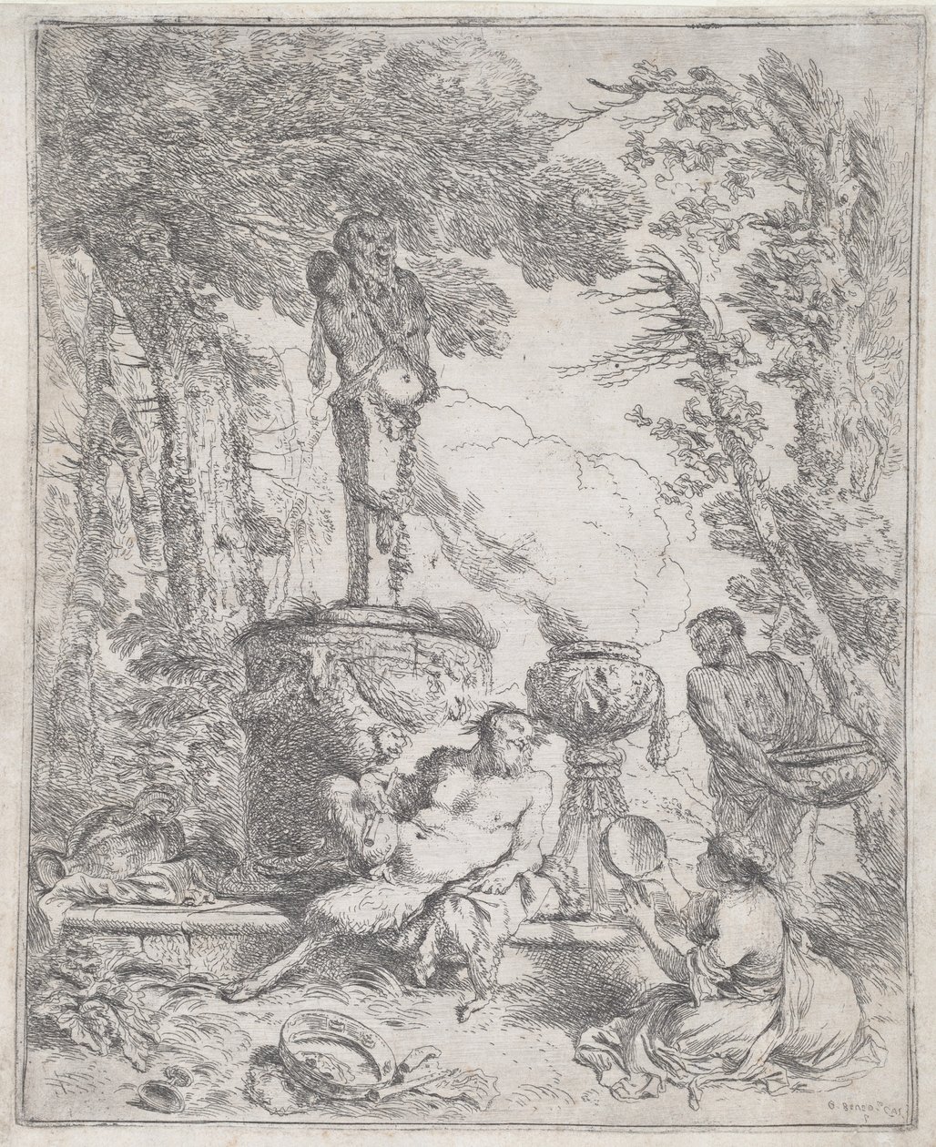 Pan reclinado diante de um Herm de Giovanni Benedetto Castiglione