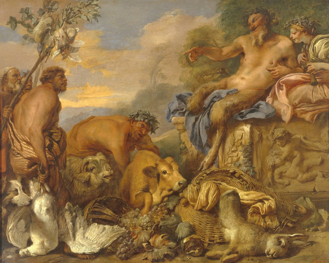 Sátiros trazendo seus presentes, início da década de 1640. de Giovanni Benedetto Castiglione