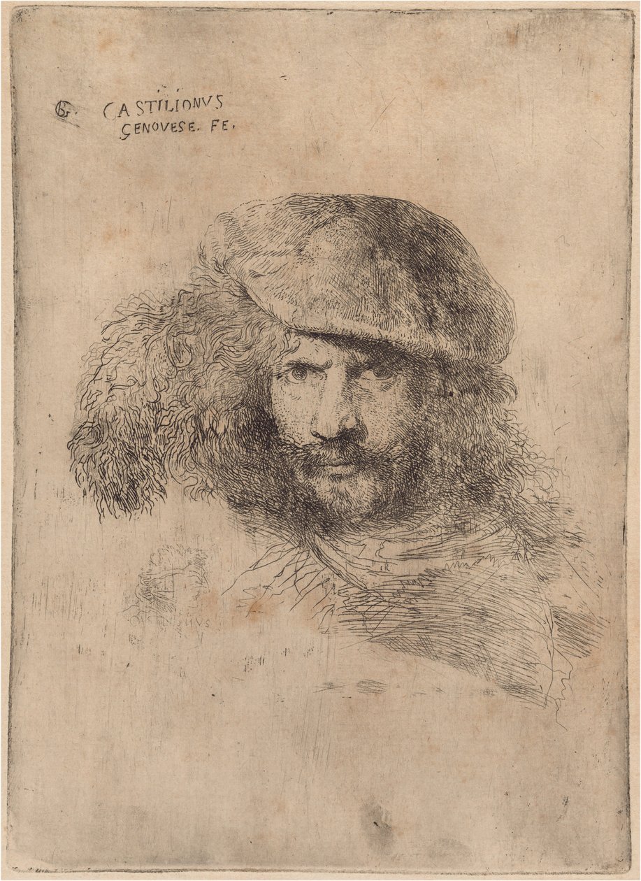 Auto-retrato(?), Usando um boné emplumado ["Retrato de Bernini"] de Giovanni Benedetto Castiglione