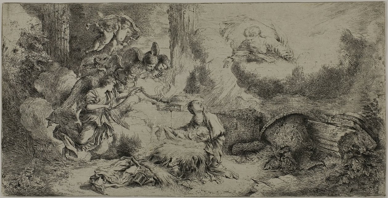 A Natividade com Deus Pai e Anjos de Giovanni Benedetto Castiglione