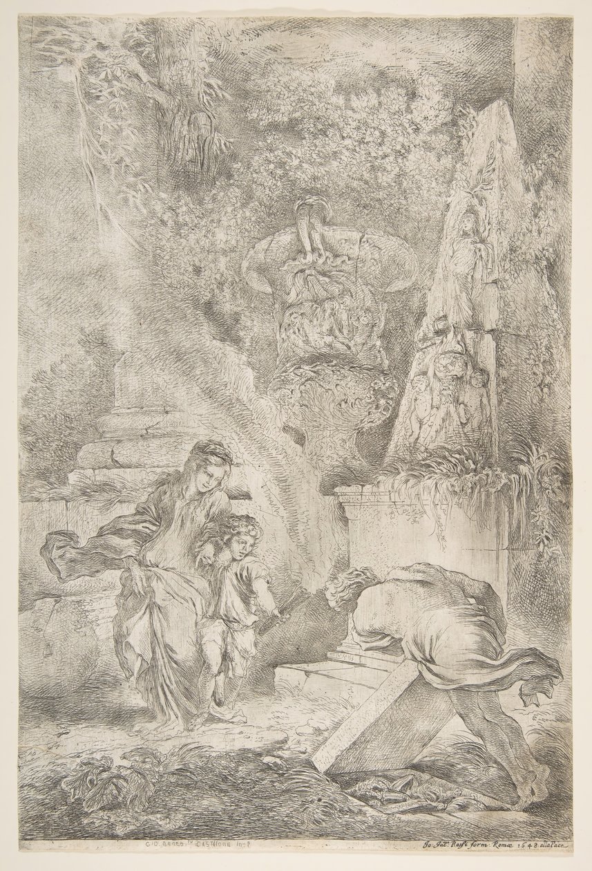 Teseu encontrando os braços de seu pai, 1645 publicado 1648. de Giovanni Benedetto Castiglione